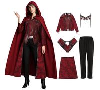 AENEY Wanda Maximoff - Costume da strega scarlatta annerente, costume per Halloween, con mantello Wanda copricapo horror per feste di Halloween, taglia L