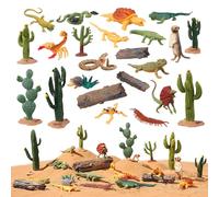 AENIMELY Set di 23 statuette di animali del deserto, include scorpione, lucertola, alberi di serpente a sonagli e cactus, set da gioco per bambini, decorazioni per torte di compleanno, decorazioni per