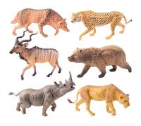 AENIMELY Set di 6 statuette di animali selvatici grandi, include rinoceronte, Markhor, orso bruno, leonessa, lupo, ghepardo, giocattoli realistici della giungla cava per bambini, apprendimento STEM