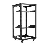 AEONS Server rack 20U Open Frame da 19" 4 montanti AV rack con ruote per montaggio a pavimento e montaggio a parete, carico laterale per una maggiore profondità - Kit completo con ripiani ventilati 1U