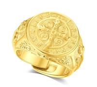AEONSLOVE Anello Croce di San Benedetto Regolabile Argento 925 per Uomo Donna, Anello San Benedetto Aperto Aperti Anelli Regolabili per Pollice, Gioielli Religiosi (D'oro)