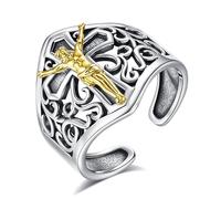 AEONSLOVE Anello Croce Regolabile Argento 925 per Uomo Donna, Anelli Crocifisso Aperti Anelli Regolabili con Gesù Cristo per Pollice, Gioielli Religiosi