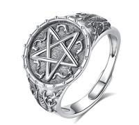 AEONSLOVE Anello Pentacolo Regolabile Argento 925 per Uomo Donna, Anello Aperto Pentacolo Wicca Anelli Amuleti e Talismani Protezione