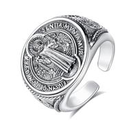 AEONSLOVE Anello San Benedetto Regolabile Argento 925 per Uomo Donna, Anelli San Benedetto Aperti Aperto Anelli Regolabili per Pollice, Gioielli Religiosi