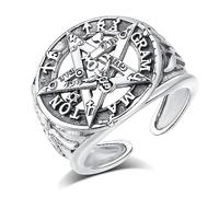 AEONSLOVE Anello Tetragrammaton Regolabile Argento 925 per Uomo Donna, Anello Aperto Pentacolo Wicca, Amuleti e Talismani Protezione