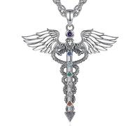 AEONSLOVE Collana Caduceo Hermès Argento 925 Chakra Ciondolo Serpente con Ali d'Angelo Gioielli Simbolo di Medico Regali per Infermieri Dottore Donna Uomo