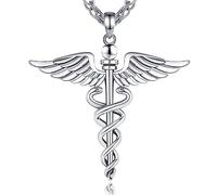 AEONSLOVE Collana Caduceo Hermès in Argento 925 Ciondolo Serpente con Ali d'Angelo Gioielli Simbolo di Medico Regali per Infermieri Dottore Donna Uomo