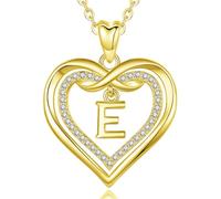 AEONSLOVE Collana con Lettera Donna Ciondolo Iniziale E Collana Lettera Cuore Collana Iniziale Rame Placcato Oro Collane con Nome Personalizzate Gioielli Lettera Ragazza Regalo Amica Mamma