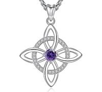 AEONSLOVE Collana con Nodo della Strega Argento 925 per Donna Ragazze Collana di Nodi delle Streghe con Pietra Natale Ciondoli Celtici Protezione Talismani Potenti Gioielli da Strega (Febbraio)