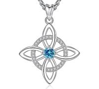 AEONSLOVE Collana con Nodo della Strega Argento 925 per Donna Ragazze Collana di Nodi delle Streghe con Pietra Natale Ciondoli Celtici Protezione Talismani Potenti Gioielli da Strega (Marzo)