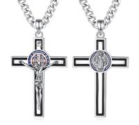 AEONSLOVE Collana Croce di San Benedetto Argento 925 Collana con Crocifisso Uomo Ciondolo Croce Cristiana Donna Medaglia San Benedetto Gesù Cristo Gioielli Cattolico Cristiani