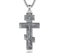 AEONSLOVE Collana Croce Ortodossa Uomo Argento 925 Crocifisso Ciondolo con Croce Cattolica Donna Medaglia Crocifissi Gesù Cristo Gioielli Cristiani Cattolici