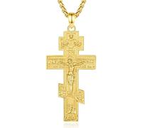 AEONSLOVE Collana Croce Ortodossa Uomo Argento 925 Crocifisso Ciondolo con Croce Cattolica Donna Medaglia Crocifissi Gesù Cristo Gioielli Cristiani Cattolici (D'oro)