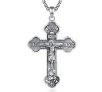AEONSLOVE Collana Crocifisso Uomo Argento 925 Ciondolo Croce Cristiana Donna Medaglia Croce con Gesù Cristo Gioielli Cristiani Cattolici