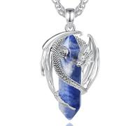 AEONSLOVE Collana Drago Vichingo con Cristallo, Ciondolo Drago con Ossidiana Pietra Occhio di Tigre Collana Ametista Corniola per Uomo Donna Gioielli Cristalli Chakra Regalo Cristalloterapia