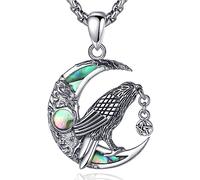 AEONSLOVE Collana Luna e Corvo in Argento 925 per Donna Ciondolo Stregoneria con Pentagramma Gioielli Vintage, 50,8 cm+5 cm Catena