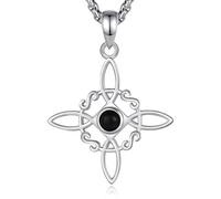 AEONSLOVE Collana Nodo della Strega Argento 925 Donna Ragazze Argento 925 Donna Ragazze Collana di Nodi delle Streghe Ciondolo Celtici con Ossidiana Gioielli da Strega