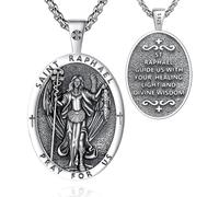 AEONSLOVE Collana San Raffaello Uomo Donna Medaglia San Raffaello Argento 925 Ciondolo Raffaele Arcangelo Gioielli Religiosa Regalo Cristiano Cattolico