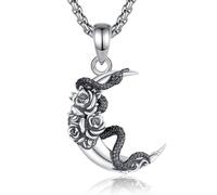 AEONSLOVE Collana Serpente Donna Ciondolo Serpente e Luna Argento 925 Collana Snake Gotica Gioielli Wicca da Strega