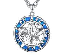 AEONSLOVE Collana Tetragrammaton Argento 925 per Uomo Donna Ciondolo Pentagramma con Opale Blu Amuleti e Talismani Protezione Gioielli del Witcher, Catena da 55,8 + 5 cm