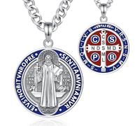 AEONSLOVE Medaglia San Benedetto Argento 925 Collana Saint Benedict Uomo Donna Ciondolo Croce di San Benedetto Gioielli Cattolico Cristiani Regalo Religiosi