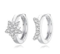 AEONSLOVE Orecchini Cerchio Argento 925 per Donna Ragazza, Orecchini Anello Argento Stella e Luna con Zirconia Cubica