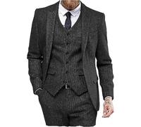AeoTeokey Abito vintage da uomo 3 pezzi tweed spina di pesce smoking da ballo blazer con risvolti a punta testimoni, Nero , 5XL