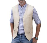 AeoTeokey Gilet da uomo in lino, estivo, con scollo a V, leggero, vestibilità regolare, beige., XXXL