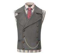 AeoTeokey - Gilet da uomo in pelle scamosciata, doppiopetto, classico stile cowboy, in similpelle, con revers largo, grigio, 3XL
