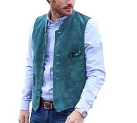 AeoTeokey Gilet da uomo in pelle scamosciata, vintage, casual, da cowboy, Blu, M