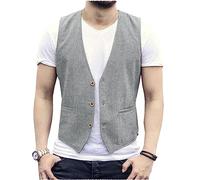AeoTeokey Gilet estivo da uomo in lino, dallo stile casual e con taglio dritto, grigio, XXXXL