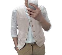 AeoTeokey Gilet estivo in lino, da uomo, per il tempo libero, per feste, vestibilità regolare, beige., L