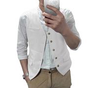 AeoTeokey Gilet estivo in lino, da uomo, per il tempo libero, per feste, vestibilità regolare, bianco, XXXL