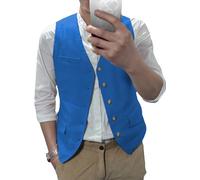 AeoTeokey Gilet estivo in lino, da uomo, per il tempo libero, per feste, vestibilità regolare, Blu, M