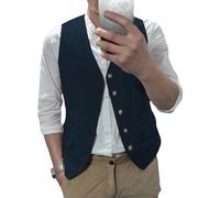 AeoTeokey Gilet estivo in lino, da uomo, per il tempo libero, per feste, vestibilità regolare, Blu marino, XXXXL