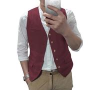 AeoTeokey Gilet estivo in lino, da uomo, per il tempo libero, per feste, vestibilità regolare, Borgogna, XXL