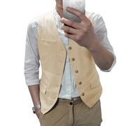 AeoTeokey Gilet estivo in lino, da uomo, per il tempo libero, per feste, vestibilità regolare, champagne, L