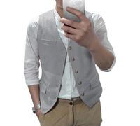 AeoTeokey Gilet estivo in lino, da uomo, per il tempo libero, per feste, vestibilità regolare, grigio chiaro, XXXL