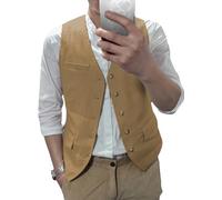 AeoTeokey Gilet estivo in lino, da uomo, per il tempo libero, per feste, vestibilità regolare, marrone, S
