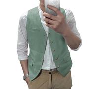 AeoTeokey Gilet estivo in lino, da uomo, per il tempo libero, per feste, vestibilità regolare, verde chiaro, L