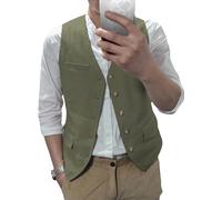 AeoTeokey Gilet estivo in lino, da uomo, per il tempo libero, per feste, vestibilità regolare, verde militare, XXL