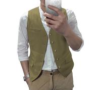 AeoTeokey Gilet estivo in lino, da uomo, per il tempo libero, per feste, vestibilità regolare, verde oliva, S