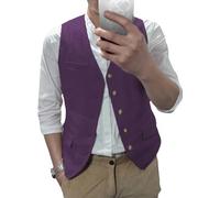 AeoTeokey Gilet estivo in lino, da uomo, per il tempo libero, per feste, vestibilità regolare, viola., M