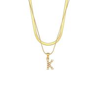 AEQEHVC Collana con lettera da donna, multistrato, alla moda, adatta per l'uso quotidiano, adjustable, Zirconia cubica