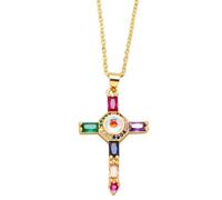 AEQEHVC Collana da donna con croce rotonda fucsia, una bella e versatile che può essere indossata con qualsiasi stile, adjustable, Zirconia cubica