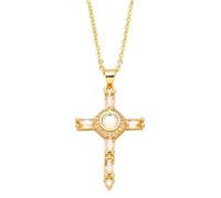 AEQEHVC Collana da donna con croce rotonda fucsia, una bella e versatile che può essere indossata con qualsiasi stile, adjustable, Zirconia cubica