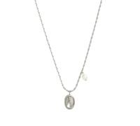AEQEHVC Elegante collana con ciondolo ovale di perle di riso per donne, squisita versatile che può essere indossata con qualsiasi stile, adjustable, Zirconia cubica