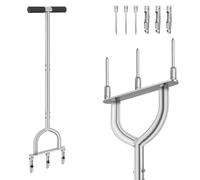 Aeratore manuale per prato con picchetto, strumento portatile 2 in 1 per carotaggio del prato con 3 denti cavi, manico a T, scarificatore per erba resistente, strumento di ventilazione per pavimenti