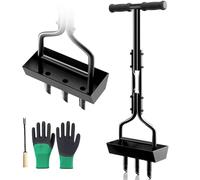 Aeratore manuale per prato e scarificatore, 3 denti per aerazione dell'erba, ideale per terreni compattati e manutenzione del cortile, con guanti da giardinaggio, perfetti per prati