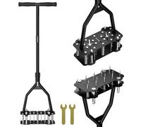 Aeratore per prato con 18 punte in ferro, pulizia automatica di foglie e sporco, design a molla, strumento manuale per l'aerazione del terreno, per l'aerazione del patio, attrezzi da giardino e